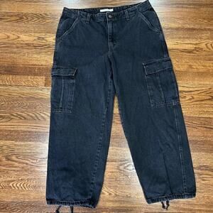 Levi's '94 Baggy Washed Black Denim Jeans Womens 34 Cargo Pockets Grunge Skater